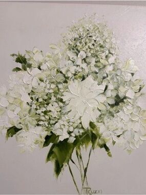 Textured White Hydrangeas. with Green Accents Canvas Painting